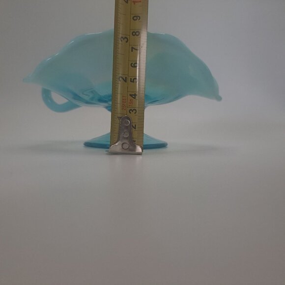 Dugan Blue Opalescent Glass Compote Dish Handle Nappy - Picture 15 of 16